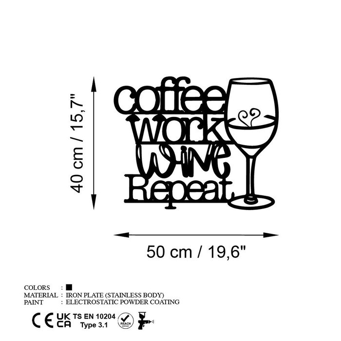 Wallity Coffee Repeat Escultura de Pared de Metal Negra